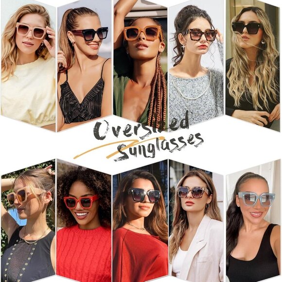 Vintage Oversized Square Sunglasses for Women,Retro Womens Luxury Big Large Sun - Picture 2 of 6